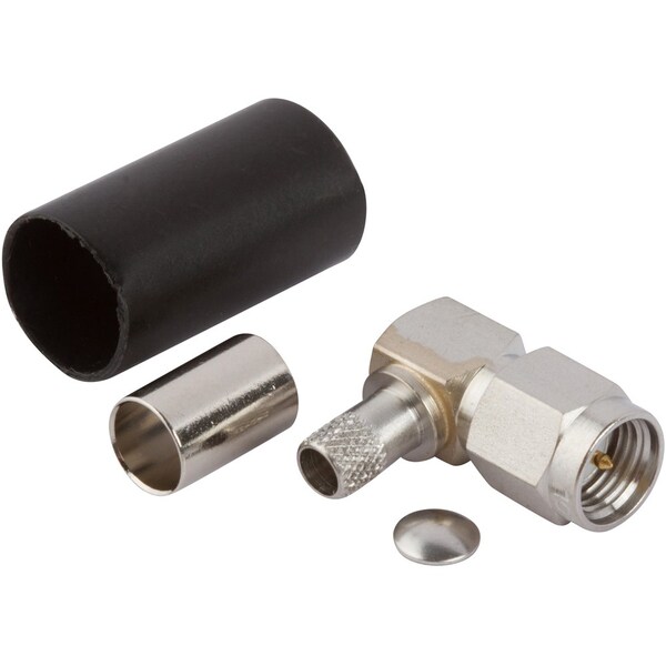 SMA Male RA Coax Connector Components, Threaded 90Deg Plug for RG-55, RG-142, RG-223, RG-400 Cbls